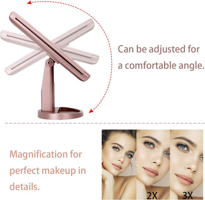 LED Tri Fold Vanity Mirror, 1X 2X 3X Magnifying Makeup Mirror with Touch Control
