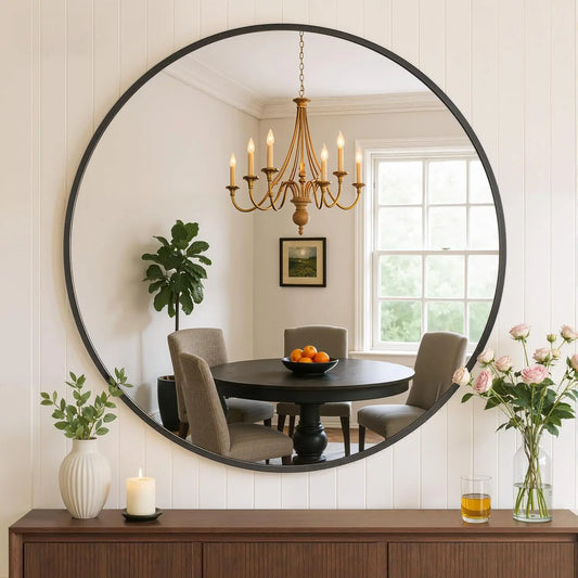 24 Inch Round Bathroom Mirror, Matte Black Aluminum Frame, Tempered Glass Vanity Wall Mirror for Bedroom, Living Room and Entryway BeautyCareAvenue
