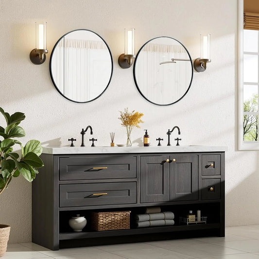 24 Inch Round Bathroom Mirror, Matte Black Aluminum Frame, Tempered Glass Vanity Wall Mirror for Bedroom, Living Room and Entryway BeautyCareAvenue